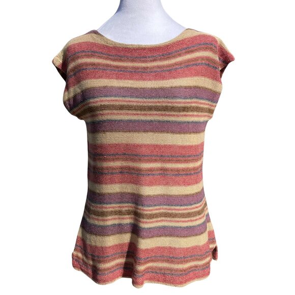 LAUREN RALPH LAUREN Petite PL Linen Cotton Silk Striped Knit Top Multicolor - Picture 2 of 10